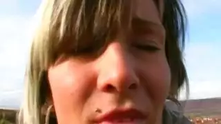 sexy blonde slut in heels shows off her wet pink pussy